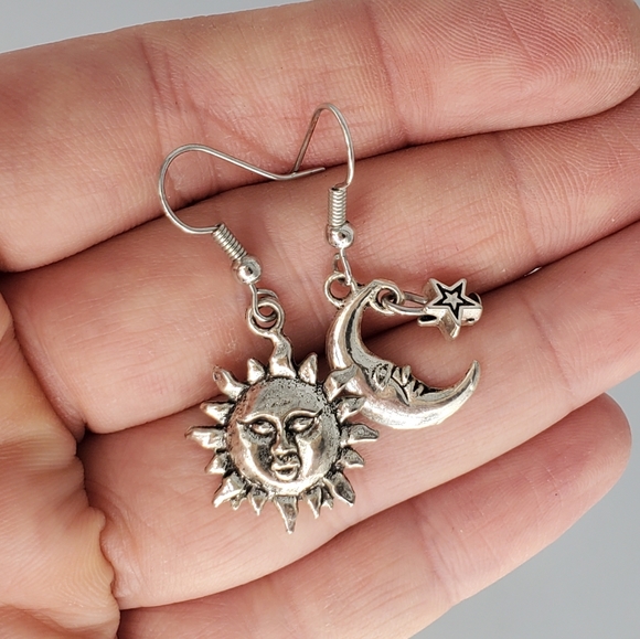 Silvertone Sun and Moon Earrings and I Am Enough Ring - Picture 5 of 8